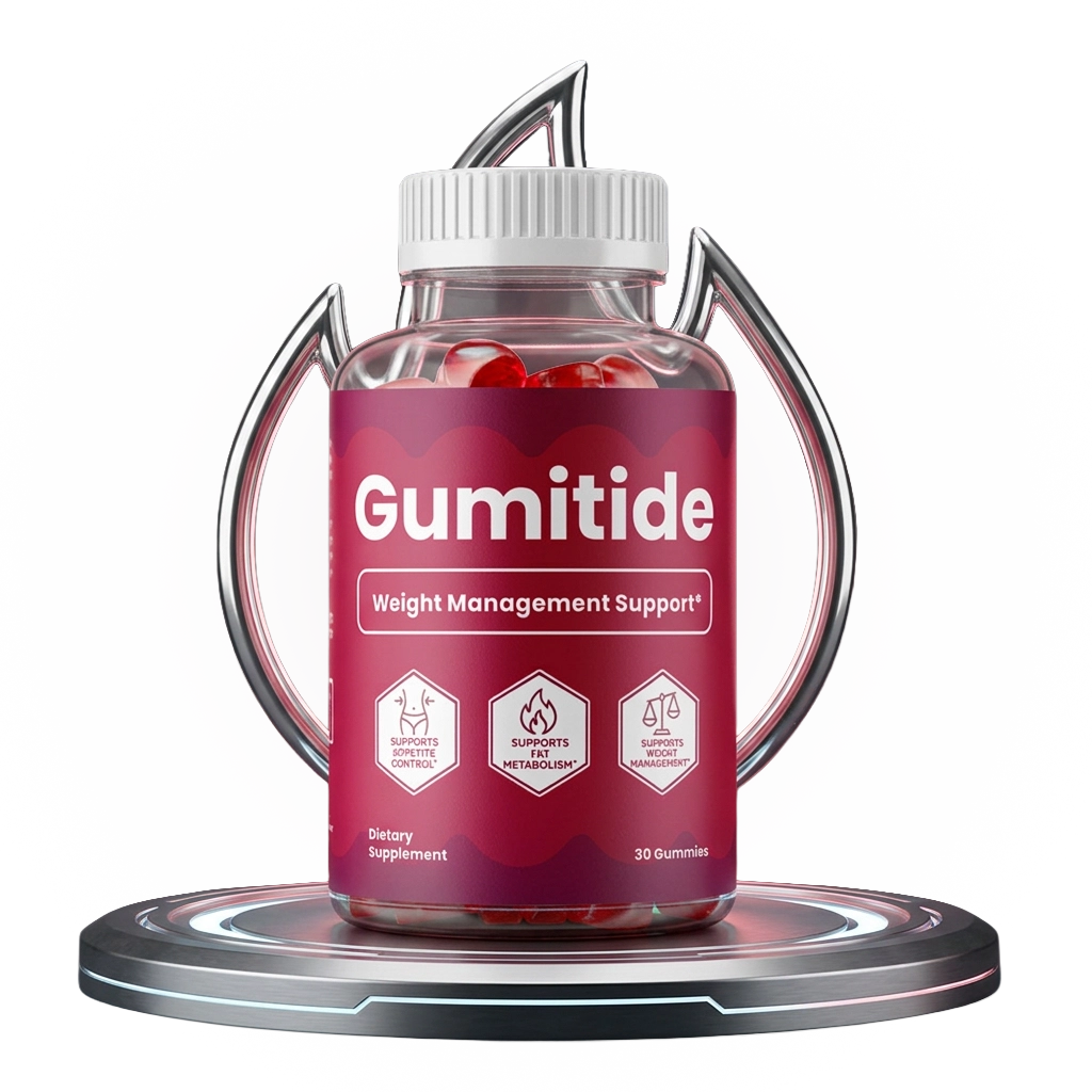 Gumitide Gummies chewable supplement shown with bottle packaging